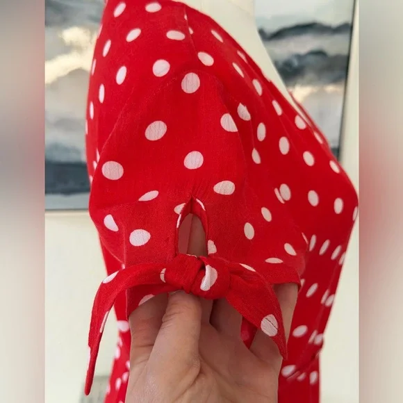 Divided H&M Red Asymmetrical Polka Dot Wrap Dress - Picture 7 of 16